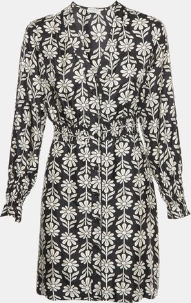 Sandro Black Floral Print Sateen Illiana Mini Dress