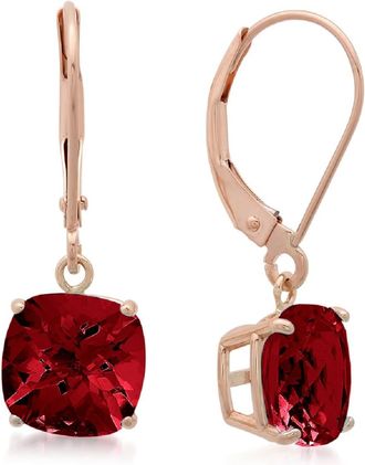 MAX + STONE Solid 10k Yellow or White Gold 8mm Cushion Cut Dangle Gemstone Earrings