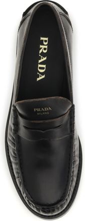 Prada Womens Leather Loafers Black-Tan Calf Black/tan