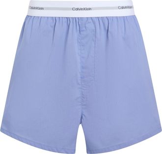 Calvin Klein Underwear Schlafshorts LOGO WB POPLIN SHORT, Damen, Gr. XL (42), N-Gr, blau (glacier), Popeline, Obermaterial: 100% Baumwolle, CALVIN KLEIN UNDERWEAR, unifarben