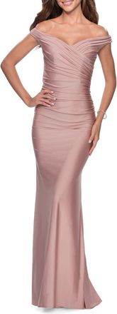 La Femme Off the Shoulder Prom Dress with Sweetheart Neckline in Mauve at Nordstrom, Size 0
