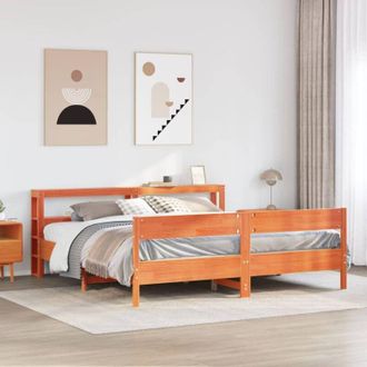 vidaXL Vidaxl - Cama Sin Colch&oacute;n Madera Maciza De Pino Marr&oacute;n Cera 200x200 Cm