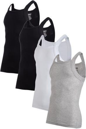 DKNY Pack of 4 Cotton Rib Tanks in Black/black/gry Heath/white at Nordstrom Rack, Size Medium