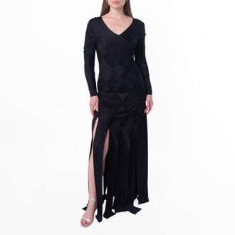 Burberry Ladies Black Anatori Long-sleeve Panelled Knit Gown, Size X-Small