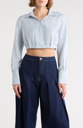 Vigoss Striped Pleated Cropped Shirt in Blue Stripe at Nordstrom Rack, Size X-Large