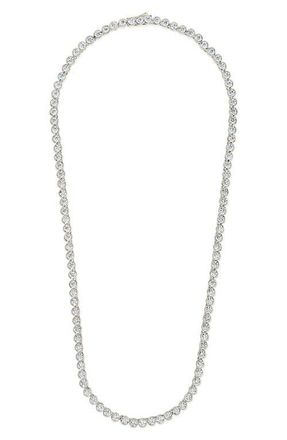 Sterling Forever Helene Bezel Cubic Zirconia Tennis Necklace in Silver/white at Nordstrom, Size 20
