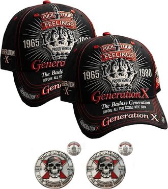 Generic Generation X Print Casual Hat & Coin, The Badass Generation Gen X Proud Member Baseball Hat, Generation X Tribute Gear (2SET)