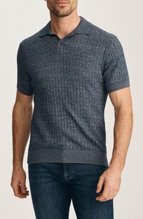 34 Heritage M&eacute;lange Johnny Collar Short Sleeve Cotton Sweater in Indigo at Nordstrom, Size Xx-Large