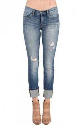 Judy Blue Distressed Cuffed Straight Leg Jeans In Blue