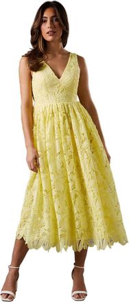 Coast Lemon Lace Midi Dress, 10, Lemon