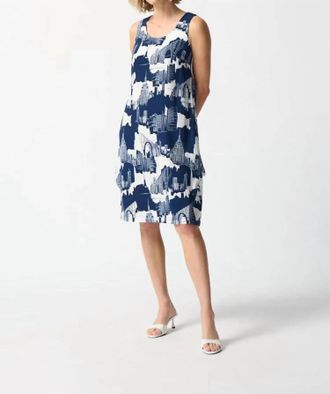 Joseph Ribkoff Gauze Scenery Print Cocoon Dress In Midnight Blue/vanilla