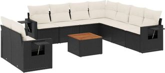 vidaXL Vidaxl - Set De Sof&aacute;s De Jard&iacute;n 10 Pzas Cojines Rat&aacute;n Sint&eacute;tico Negro