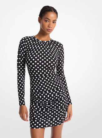 Michael Kors Dot Ruched Stretch Matte Jersey Dress