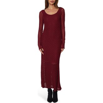 Lost + Wander Sistine Tale Long Sleeve Open Stitch Maxi Dress in Merlot at Nordstrom Rack, Size Medium