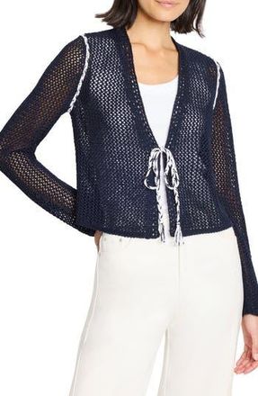 Nic+Zoe Tie Front Open Stitch Cotton Blend Cardigan in Dark Indigo at Nordstrom Rack, Size Small P