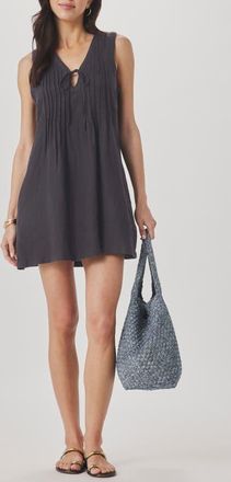 Splendid Stella Pintuck Detail Linen Minidress in Lead Grey at Nordstrom, Size X-Small