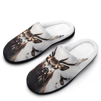 Generic Funny Deer Mens House Slippers Memory Foam Washable Cotton Slip on Home Shoes