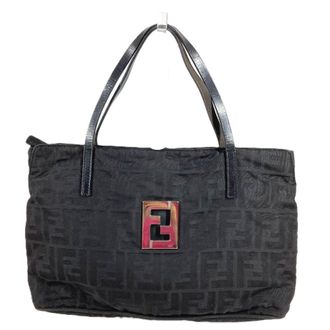 Fendi Black Leather Nylon Handbag Tote Bag (Pre-Owned)