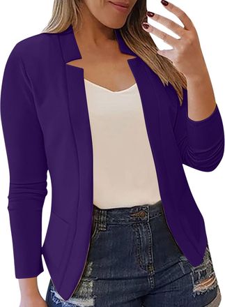 Generic Blazers for Women UK Fitted Long Sleeve Open Front Jackets Business Casual Office Work Outerwear Wedding Guests Outfit (Z01-Purple, XXL)