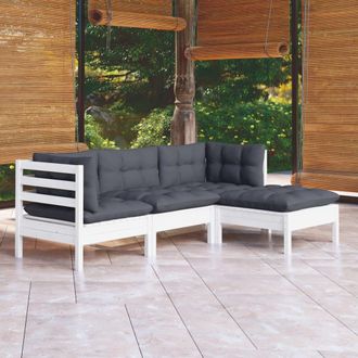 vidaXL Vidaxl - Muebles De Jard&iacute;n 4 Pzas Con Cojines Blanco Madera De Pino