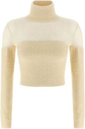 Elisabetta Franchi Geborstelde Inzet Turtleneck Trui - Dames - Coltruien - Beige - S - Katoen - Truien & Vesten