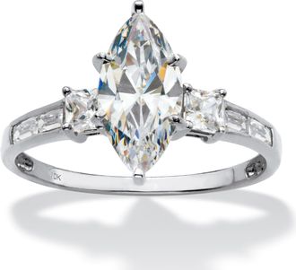 Palm Beach Jewelry 2.56 Cttw. Marquise-Cut Solid 10k White Gold Cubic Zirconia Engagement Ring