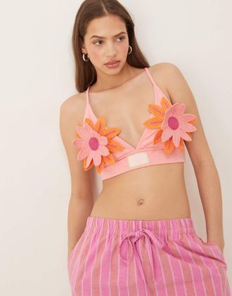 adidas Originals Brassi&egrave;re alluncinetto con fiori-Bianco