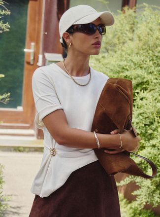Contemporaine Womens Draped waist with pin organic cotton T-shirt
