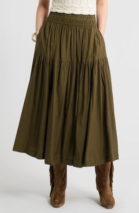 Treasure & Bond Smocked Waist Cotton Maxi Skirt in Olive Dark at Nordstrom, Size Xx-Large