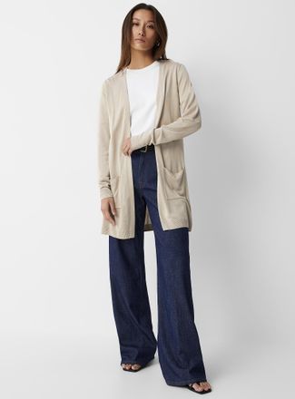 Contemporaine Womens Ultra-fine knit long open Cardigan Sweater