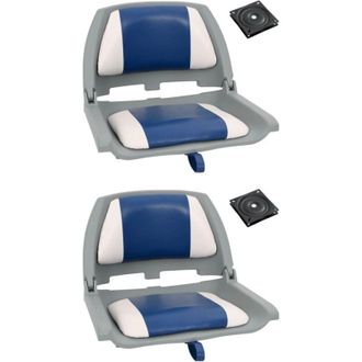 vidaXL Set Asientos Plegables Para Barco 4 Uds Con Coj&iacute;n Blanco Y Azul Vidaxl