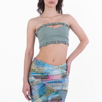 Ganni Ladies Green Bay Suiting Strapless Crop Top, Brand Size 34 (US Size 0)