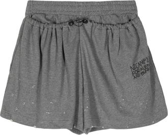 Natasha Zinko slogan-print distressed track shorts - unisex - Cotton - S - Grey