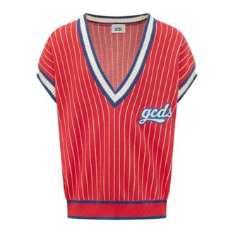 GCDS V-neck Knitwear, male, Multicolor, Size: XS Sleeveless V-neck Sweater
