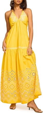 Ramy Brook Amaris Eyelet Embroidery Halter Dress in Sunshine at Nordstrom, Size Xx-Small