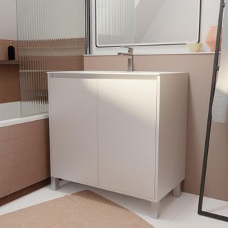 Aurlane Pack Mueble De Ba&ntilde;o 80 Cm Blanco Lacado 2 Puertas Con Lavabo De Cer&aacute;mica