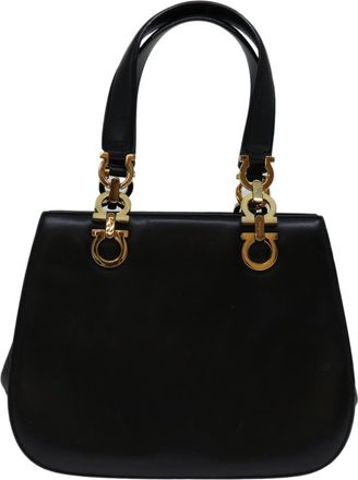Ferragamo Gancini Handbag Leather Black Leather Handbag (Pre-Owned)