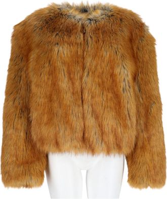 Stand Studio Beige Cropped Faux Fur Boxy Jacket
