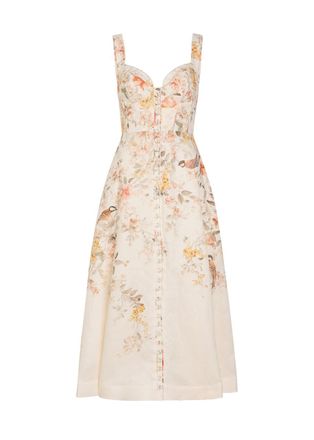 Zimmermann Luna Floral-print Linen Midi Dress - Cream - 4 (UK 16 / XL)