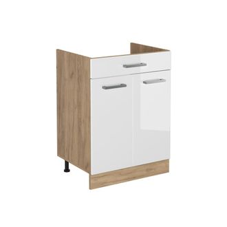 Vicco Mueble Bajo De Cocina R-line, Blanco Alto Brillo/roble Dorado, 60 Cm Con Caj&oacute;n Sin Encimera, Vicco