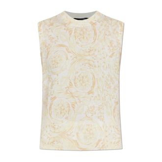 Versace Sleeveless Tops, female, Yellow, Size: 2XS Barocco Silk Top