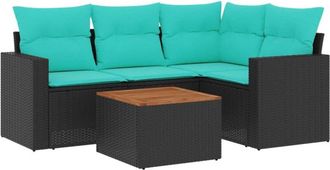 vidaXL Set De Sof&aacute;s De Jard&iacute;n 5 Pzas Con Cojines Rat&aacute;n Sint&eacute;tico Negro Vidaxl