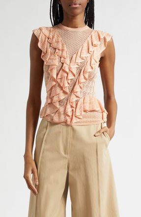 Ulla Johnson Angelica Ruffle Detail Sleeveless Sweater in Peony at Nordstrom, Size X-Large