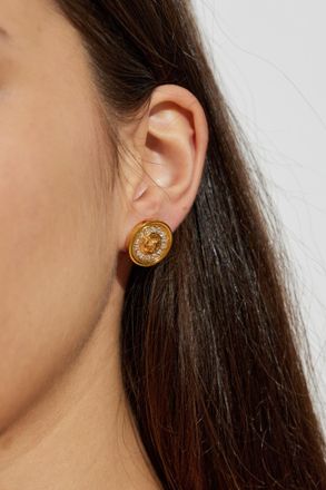 Versace Earrings With Shimmering Crystals, Womens, Gold