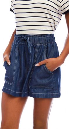 Fifteen Twenty Carreen Washed Down Tencel Patch Pocket Shorts In Indigo