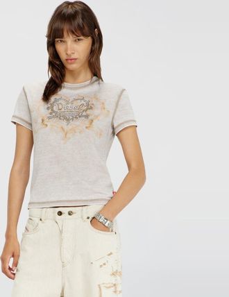 Diesel Jersey t-shirt with rhinestones and burnout effect - T-Shirts - Woman - Grey