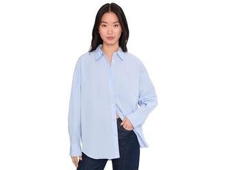 Faherty Coastal Poplin Relaxed Shirt Womens Clothing Blue Current : LG, Cotton