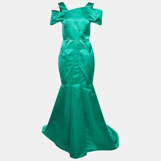 Roland Mouret Green Satin Asymmetric Gown