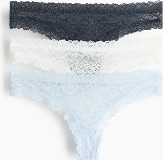 H&M 3er-Pack Brazil Slips aus Spitze - Hellblau/Dunkel Blaugr&uuml;n/Weiss