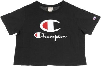 Champion Zwarte Croptop Crewneck T-Shirt Vrouwen - Dames - T-shirts - Zwart - L - Tops